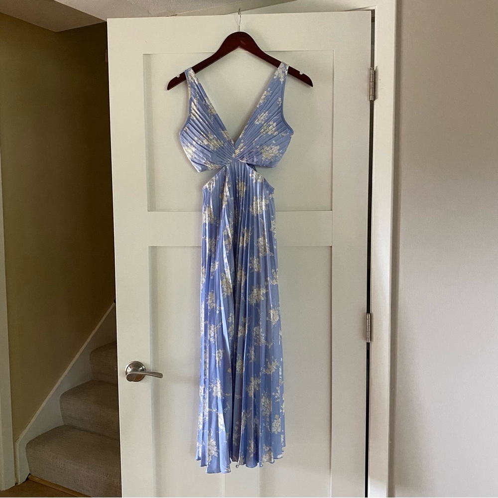 Abercrombie & Fitch Light Blue Floral Pleated Satin Dress